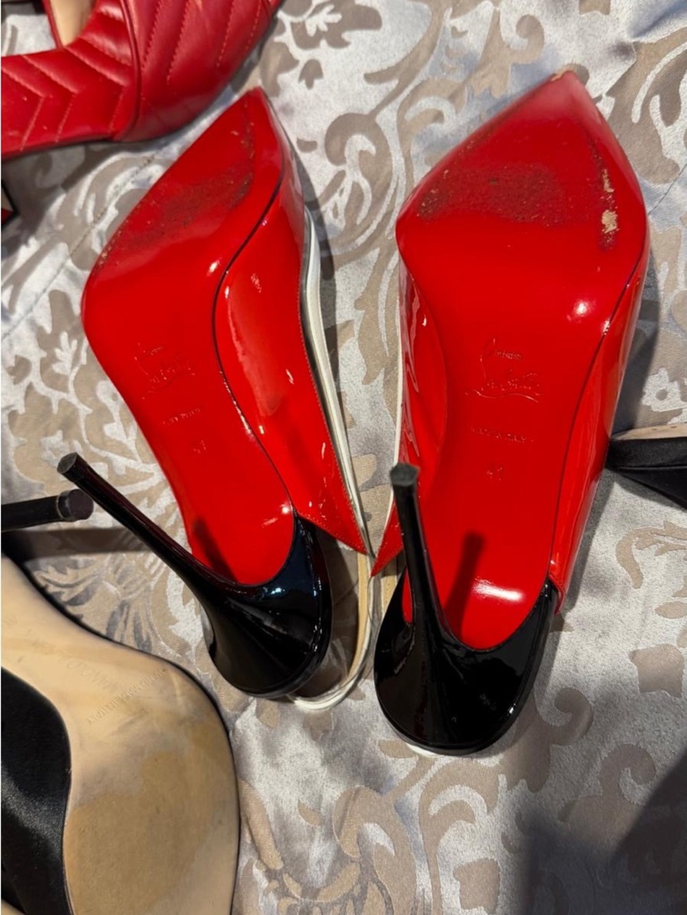 Christian Louboutin Red and White Patent Pointed Slingback Pumps - Picture 6 of 6